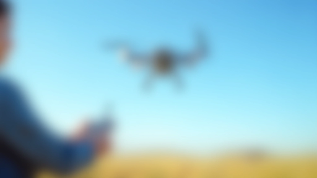 Droon lennul õhus, sinise taeva taustal, noor inimene juhtimisel kaugelt