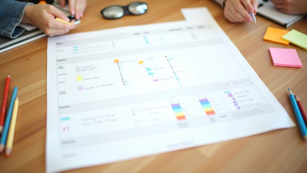 Financial milestone planning chart with markers and timeline on paper